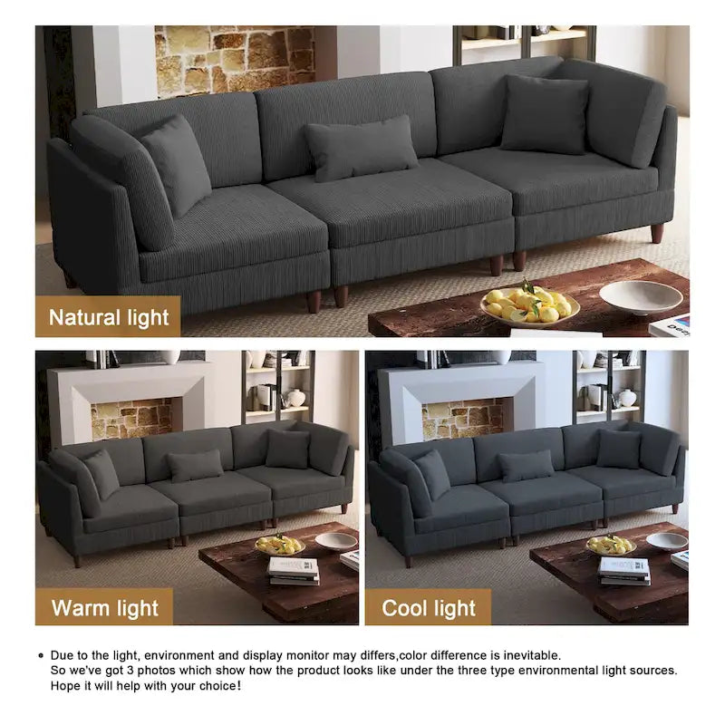 Corduroy Modular Sectional Sofa Set With Pillows