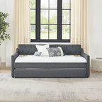 Twin Size Upholstery DayBed with Twin Size Erectable Trundle and USB Charging Design