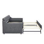 Twin Size Upholstery DayBed with Twin Size Erectable Trundle and USB Charging Design