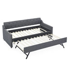 Twin Size Upholstery DayBed with Twin Size Erectable Trundle and USB Charging Design