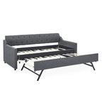 Twin Size Upholstery DayBed with Twin Size Erectable Trundle and USB Charging Design