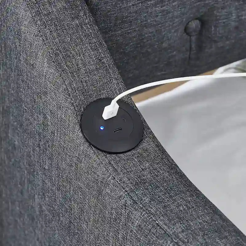 Twin Size Upholstery DayBed with Twin Size Erectable Trundle and USB Charging Design