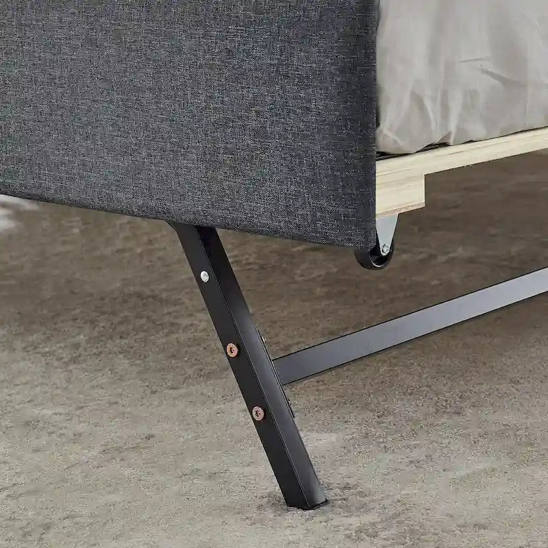 Twin Size Upholstery DayBed with Twin Size Erectable Trundle and USB Charging Design