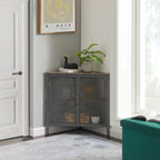 Javlergo Corner Table Modern Triangle 3-tier Storage Shelf with 2 Doors for Living Room Bedroom Office