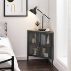 Javlergo Corner Table Modern Triangle 3-tier Storage Shelf with 2 Doors for Living Room Bedroom Office