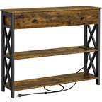 Yaheetech Vintage Wooden Console Table with Power Outlet Sofa Table with 1 Drawer and 2 Open Shelves