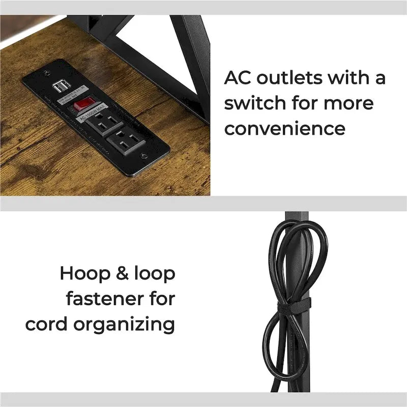 Yaheetech Vintage Wooden Console Table with Power Outlet Sofa Table with 1 Drawer and 2 Open Shelves