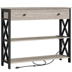 Yaheetech Vintage Wooden Console Table with Power Outlet Sofa Table with 1 Drawer and 2 Open Shelves