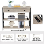 Yaheetech Vintage Wooden Console Table with Power Outlet Sofa Table with 1 Drawer and 2 Open Shelves