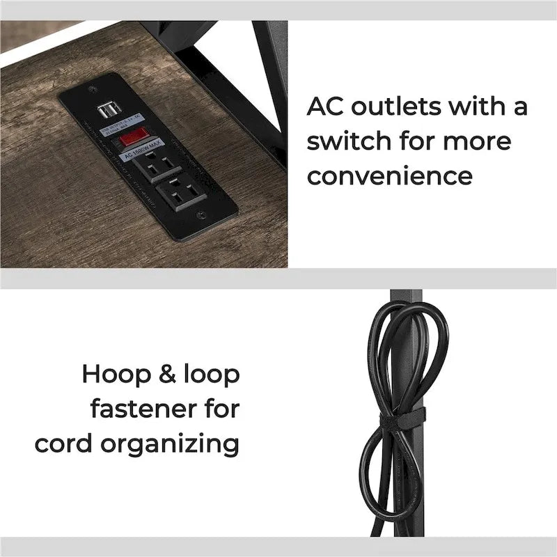 Yaheetech Vintage Wooden Console Table with Power Outlet Sofa Table with 1 Drawer and 2 Open Shelves