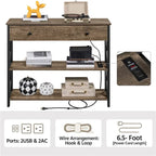 Yaheetech Vintage Wooden Console Table with Power Outlet Sofa Table with 1 Drawer and 2 Open Shelves