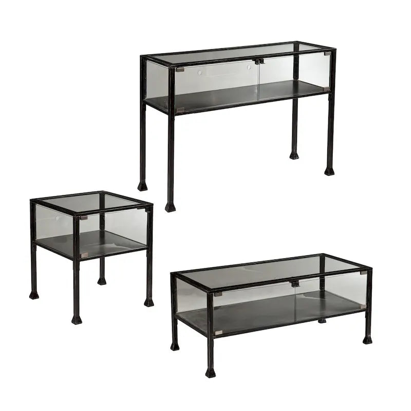 43 Black Glass And Metal Rectangular Coffee Table - 18.5 H x 42.5 W x 21 D