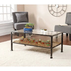 43 Black Glass And Metal Rectangular Coffee Table - 18.5 H x 42.5 W x 21 D
