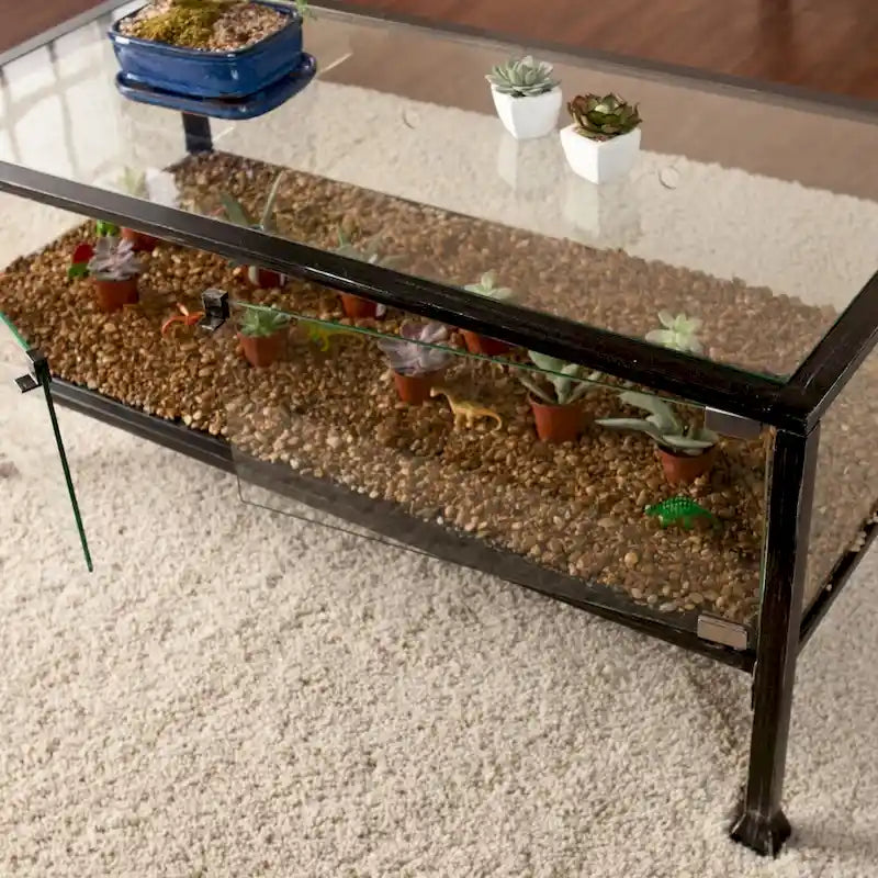 43 Black Glass And Metal Rectangular Coffee Table - 18.5 H x 42.5 W x 21 D