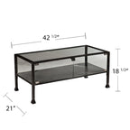 43 Black Glass And Metal Rectangular Coffee Table - 18.5 H x 42.5 W x 21 D