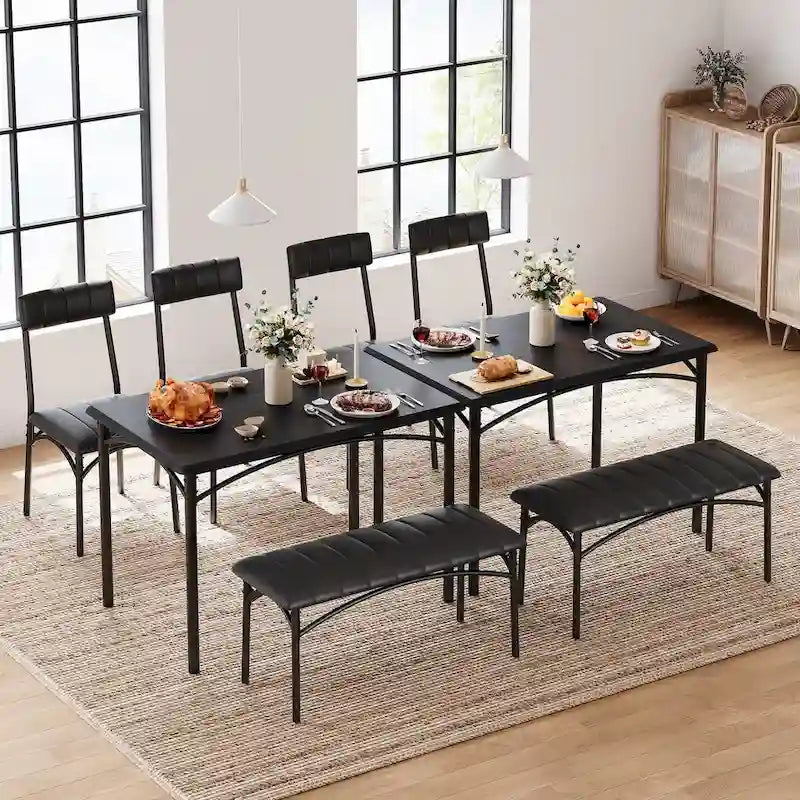 4 Piece Kitchen Table Set with 2 Upholstered Chairs, 1 Bench, 1 Dining Table