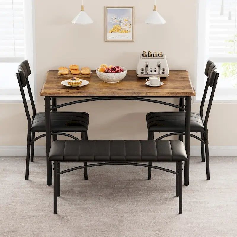 4 Piece Kitchen Table Set with 2 Upholstered Chairs, 1 Bench, 1 Dining Table