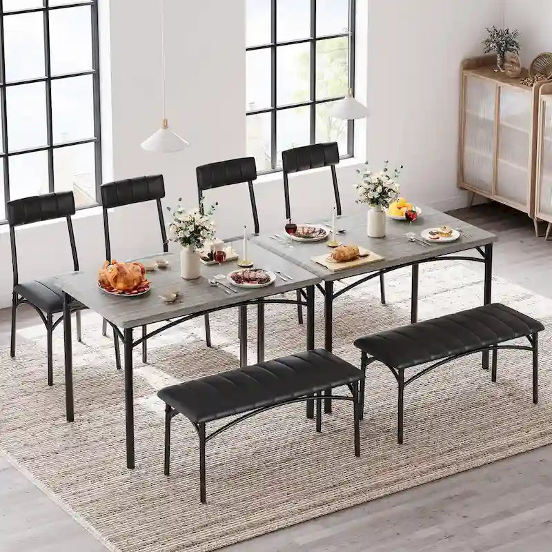 4 Piece Kitchen Table Set with 2 Upholstered Chairs, 1 Bench, 1 Dining Table