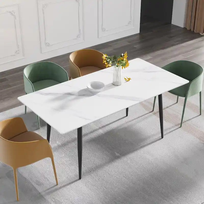 79 Mid-Century Rectangle Marble Dining Table Set for 6-8
