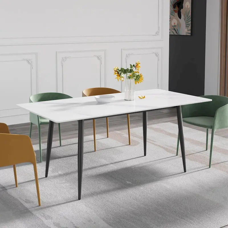 79 Mid-Century Rectangle Marble Dining Table Set for 6-8