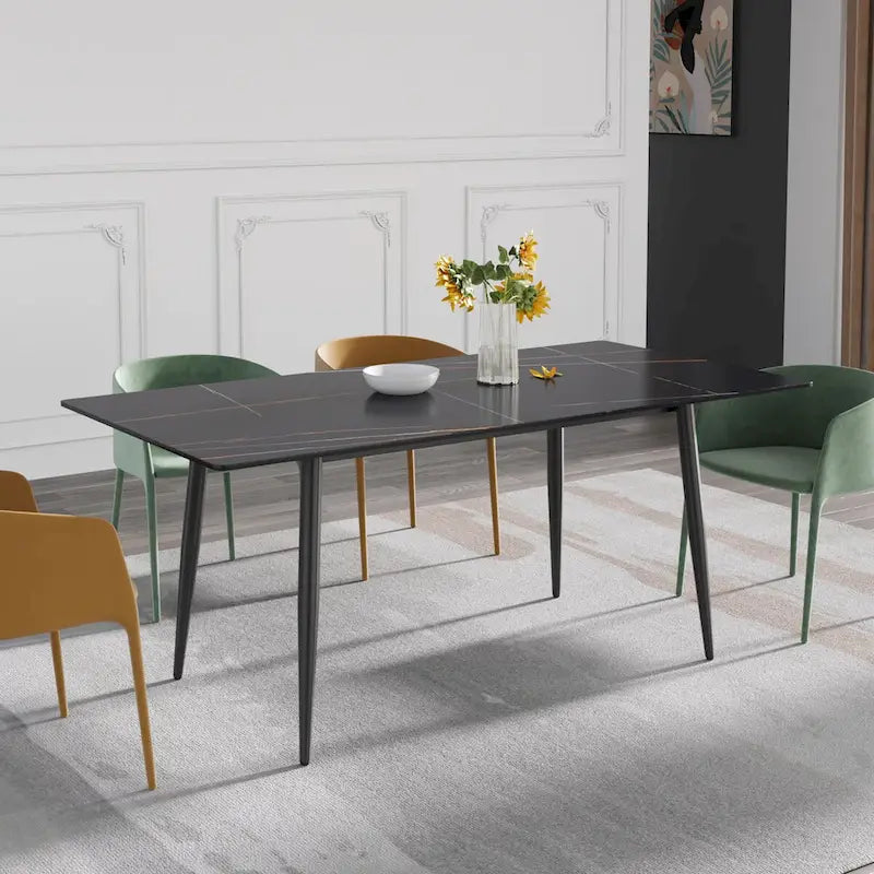 79 Mid-Century Rectangle Marble Dining Table Set for 6-8