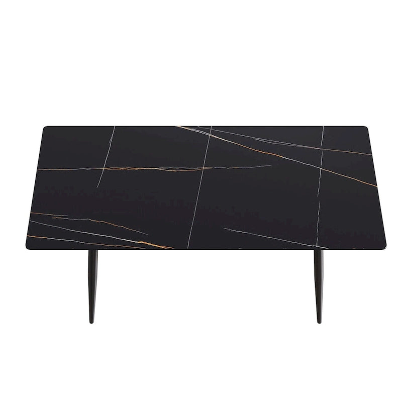 79 Mid-Century Rectangle Marble Dining Table Set for 6-8