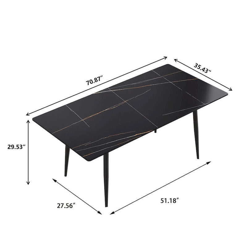 79 Mid-Century Rectangle Marble Dining Table Set for 6-8