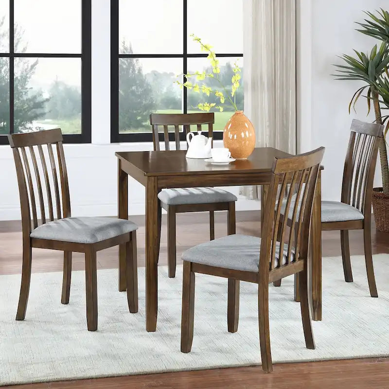 5 Piece Modern Dining Set, Square Wooden Dining Table with 4 Upholstered Chairs for Kitchen, Dining Room