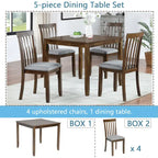 5 Piece Modern Dining Set, Square Wooden Dining Table with 4 Upholstered Chairs for Kitchen, Dining Room