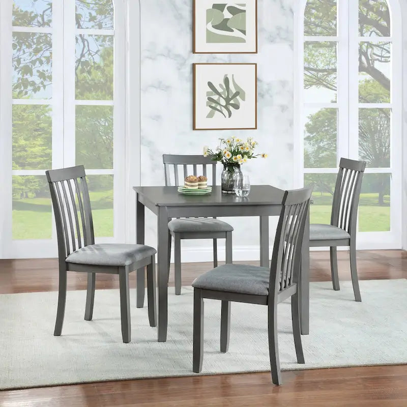 5 Piece Modern Dining Set, Square Wooden Dining Table with 4 Upholstered Chairs for Kitchen, Dining Room