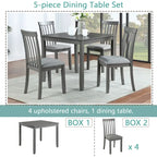 5 Piece Modern Dining Set, Square Wooden Dining Table with 4 Upholstered Chairs for Kitchen, Dining Room