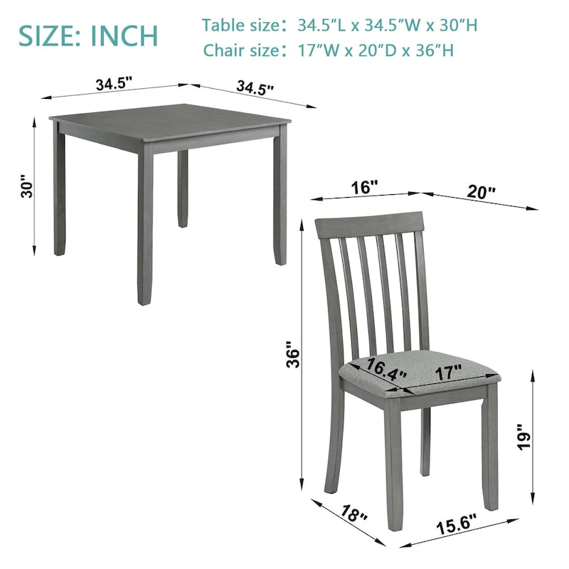 5 Piece Modern Dining Set, Square Wooden Dining Table with 4 Upholstered Chairs for Kitchen, Dining Room
