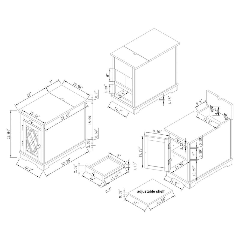 Classic Charging End Table with USB Ports and Storage - 23 in Height