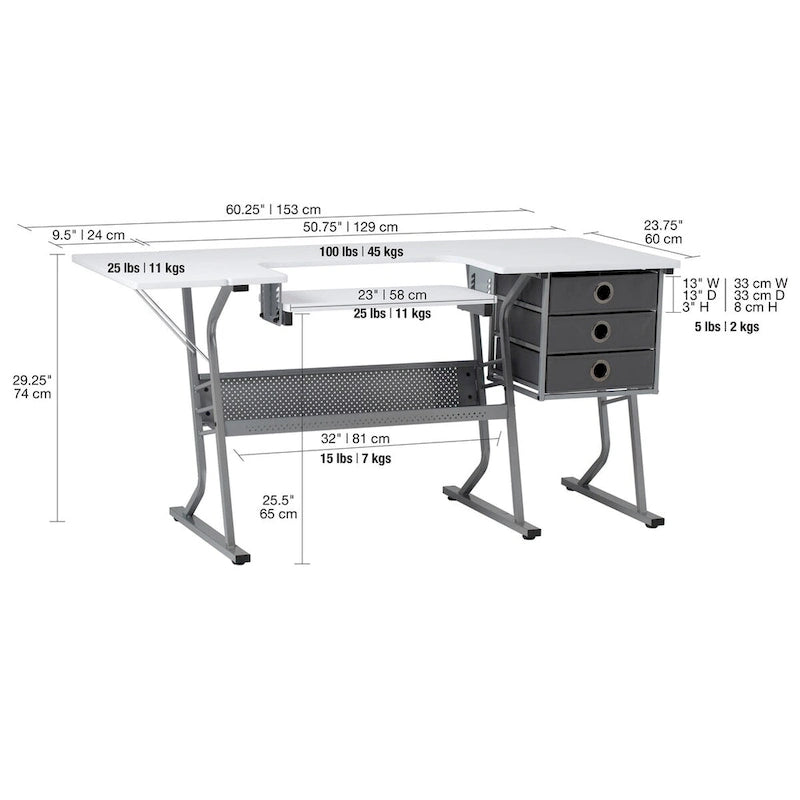 Studio Designs Eclipse Ultra Grey and White Wood Top Sewing Table