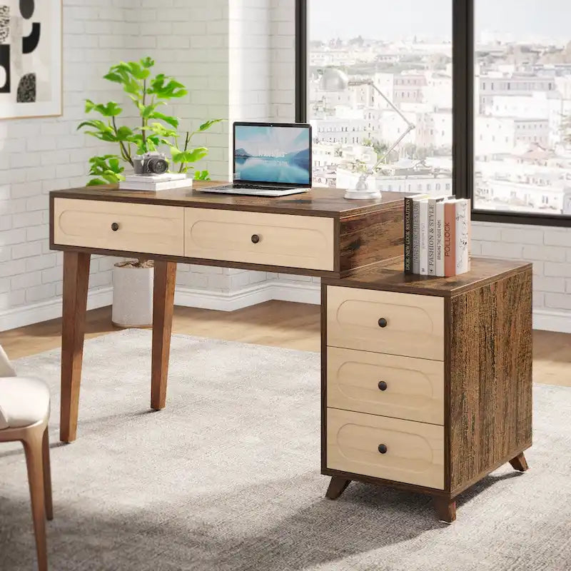 51-Inch Computer Desk with Reversible Drawer Cabinet and Printer Stand