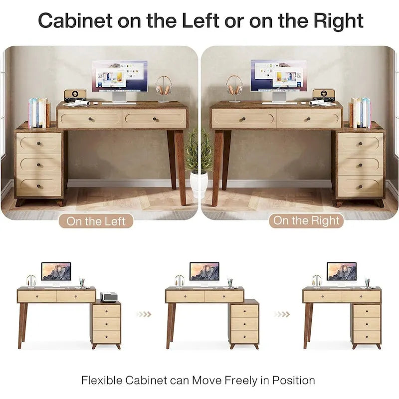 51-Inch Computer Desk with Reversible Drawer Cabinet and Printer Stand