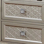Lin 54 Inch Sideboard Buffet Console, Glass Top, Mirror Accents, Champagne