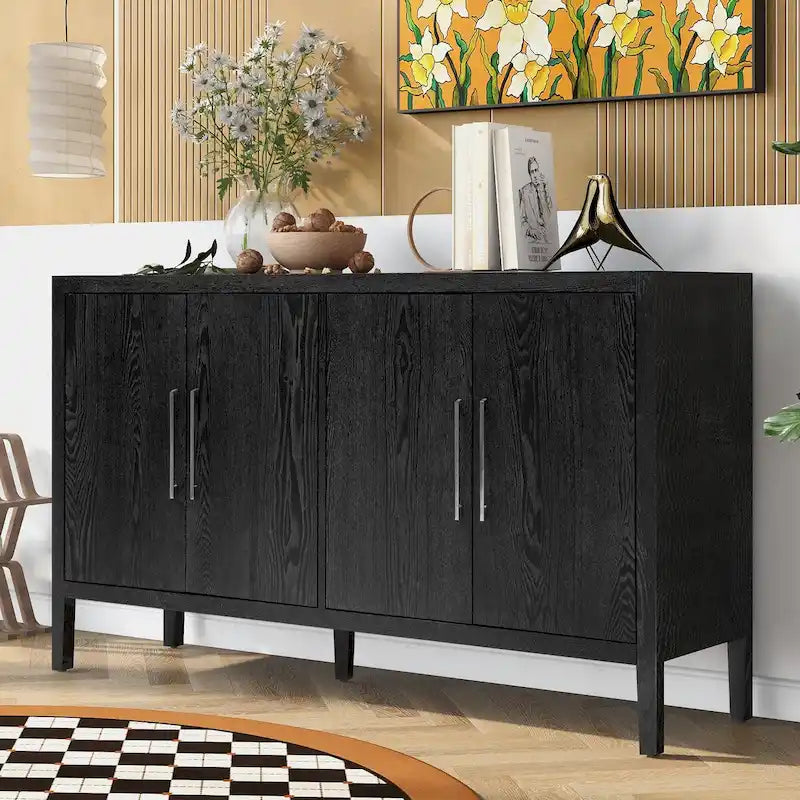 60 Modern 4-Door Sideboard with Solid Wood Legs