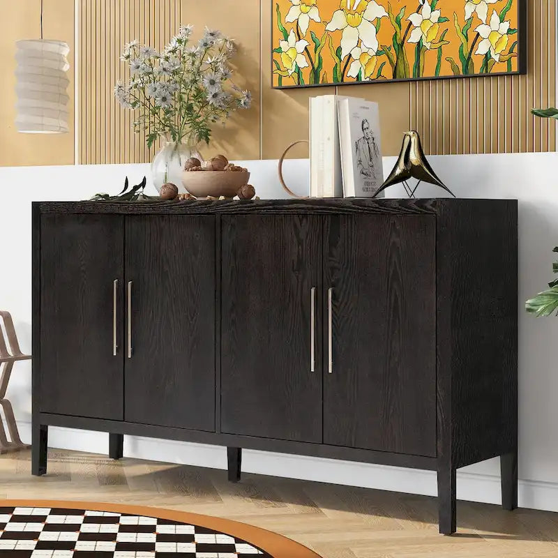 60 Modern 4-Door Sideboard with Solid Wood Legs