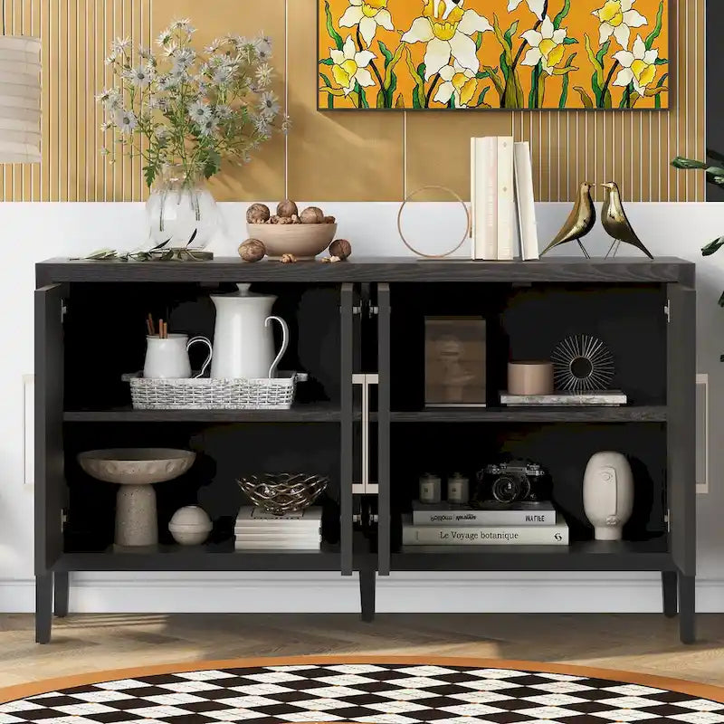 60 Modern 4-Door Sideboard with Solid Wood Legs
