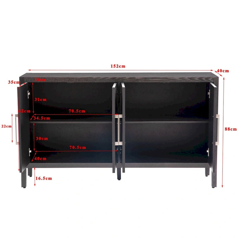 60 Modern 4-Door Sideboard with Solid Wood Legs