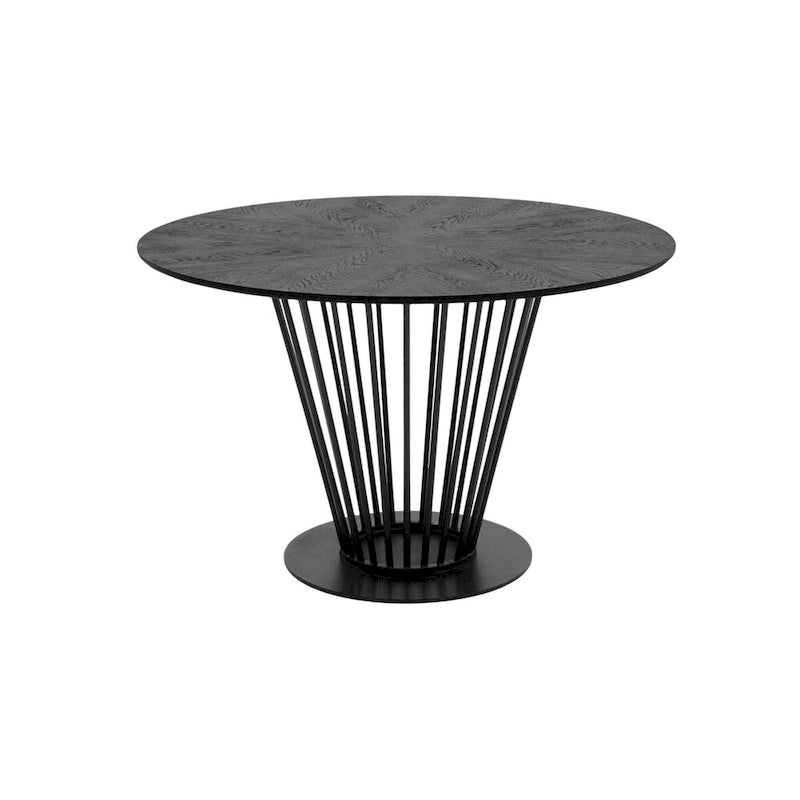47 Inch Dining Table, Round Top, Modern Black Iron Metal Pedestal Base