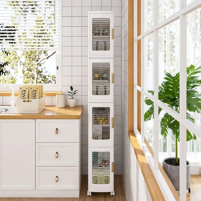 Javlergo 65 Narrow Tall Storage Bin, 4 Tier Foldable Kitchen Storage Cabinet Organizer,Freestanding Kitchen Pantry