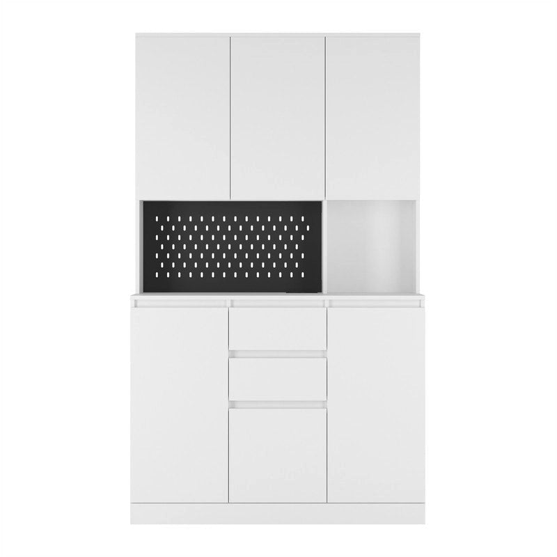 Kitchen Pantry Cabinet with Microwave Stand and 2 Drawers, Freestanding Buffet Cupboards Sideboard with Charging Station