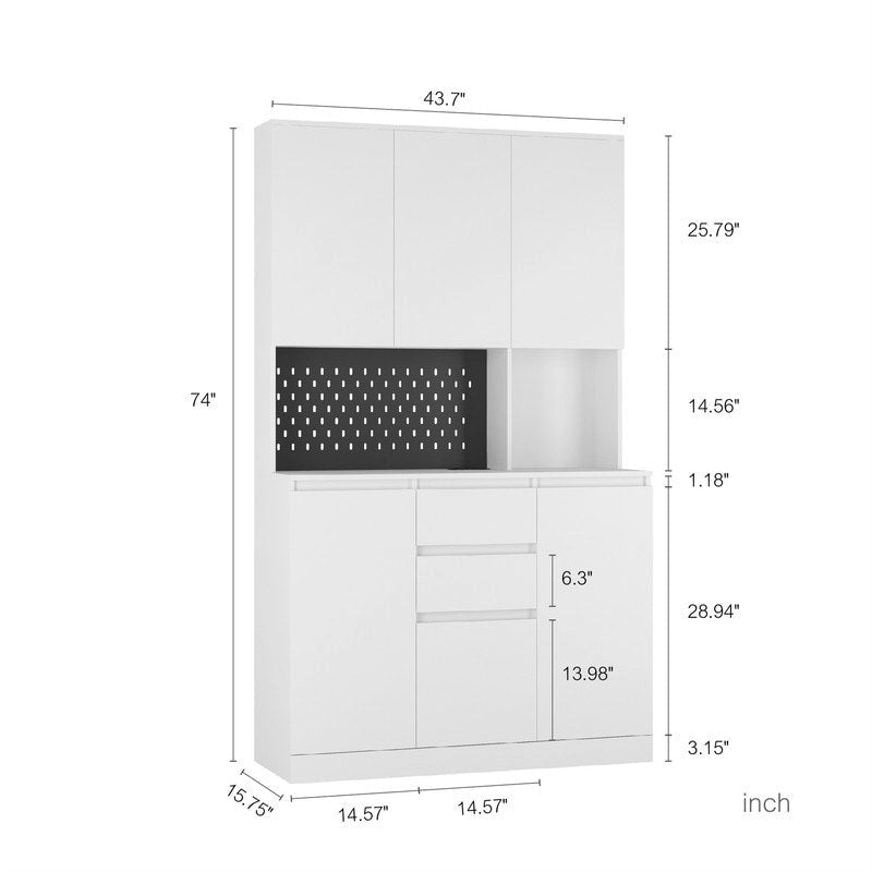 Kitchen Pantry Cabinet with Microwave Stand and 2 Drawers, Freestanding Buffet Cupboards Sideboard with Charging Station