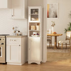 Freestanding Narrow Tall Bathroom Storage Cabinet with Adjustable Shelves, Door and Open Shelves