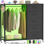 Rollway Dresser with Charge Station and LED Light,Chest With Drawers for Kids Room