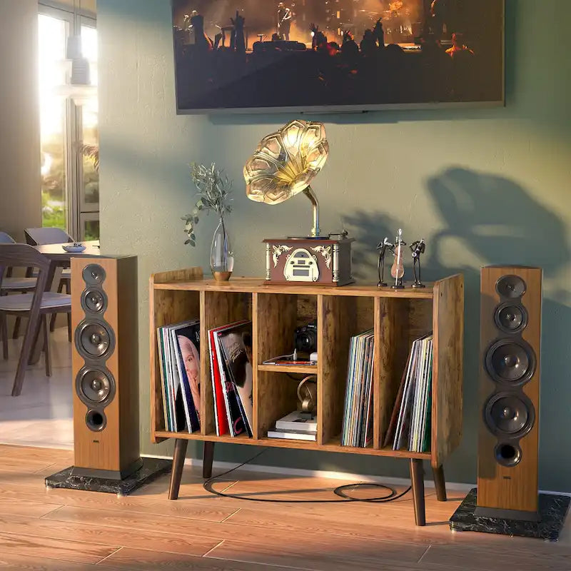 Record Player Stand with Power Outlet and USB Ports, Vinyl Record Storage Table,Vinyl Holder Display Shelf