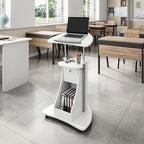 White Sit-to-Stand Adjustable Rolling Laptop Cart with Storage