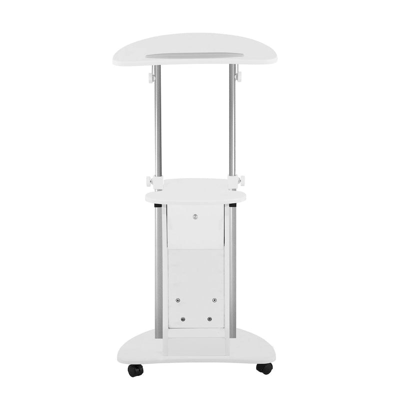 White Sit-to-Stand Adjustable Rolling Laptop Cart with Storage